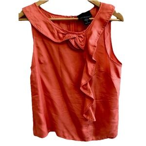 Cynthia Rowley 100% Silk Blouse Womens Small Coral Ruffle Bow Sleeveless Top